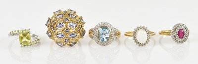 Lot 2333 - Five 9ct gold dress rings, including a bombé...