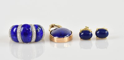 Lot 2179 - A 9ct yellow gold diamond and lapis lazuli...
