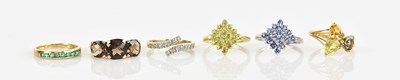 Lot 2329 - Six 9ct white and yellow gold dress rings...