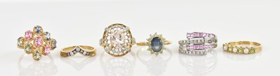 Lot 2401 - Six 9ct white and yellow gold dress rings,...