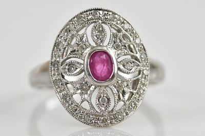 Lot 2522 - An Art Deco style 14ct white gold diamond and...