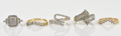 Lot 2399 - Five 9ct yellow and white gold diamond set...