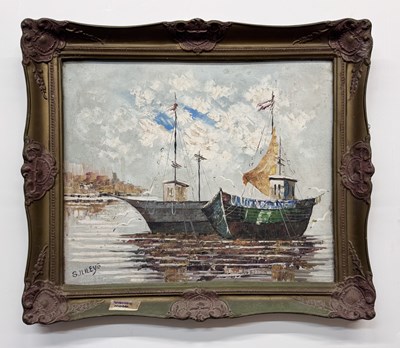 Lot 35 - S. ILILEYS; oil on board, shipping scene, two...