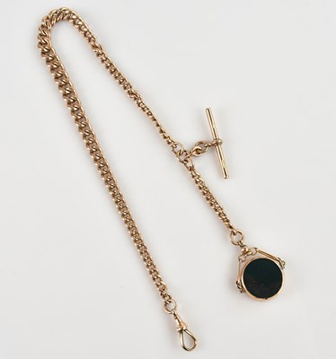Lot 444 - A 9ct rose gold Albert chain, with 9ct T-bar...