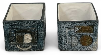 Lot 535 - LINDA TAYLOR FOR TROIKA POTTERY; a cube vase...