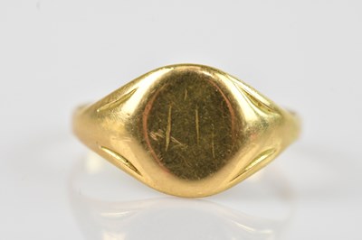 Lot 2380 - An 18ct yellow gold signet ring, size W,...