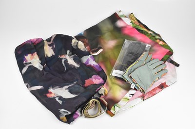 Lot 7 - A navy blue and multicoloured 100% silk long...