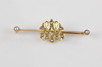 Lot 1347 - A Victorian yellow metal seed pearl set brooch...