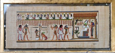 Lot 187 - A large Egyptian painting on papyrus depicting...
