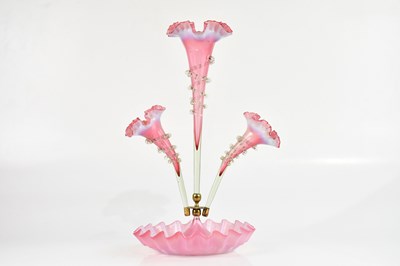 Lot 1971 - A Victorian cranberry and milk glass epergne,...