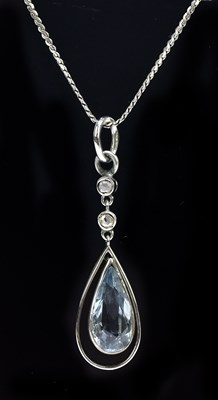 Lot 1342 - An 18ct white gold and aquamarine necklace...