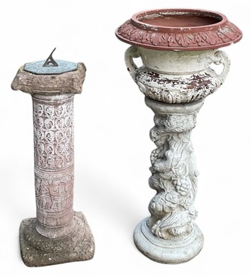 Lot 111 - A modern reconstituted stone sundial on stand,...