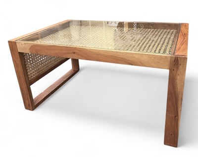 Lot 86 - A modern hardwood framed bergère glass topped...