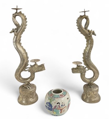 Lot 1068 - A large pair of Chinese silver plated two...