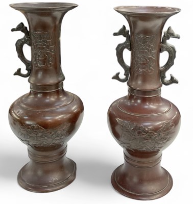 Lot 1101 - A pair of 19th century Japanese bronze vases...