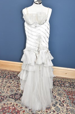 Lot 860 - A vintage cream satin, tulle and beaded...