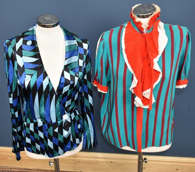 Lot 865 - RIXO; a satin blue, green and black Harlequin...