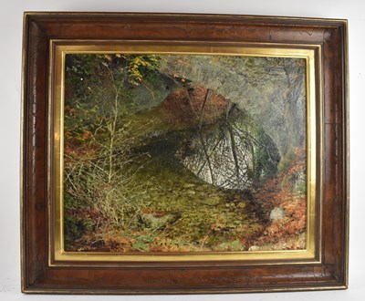 Lot 190 - UNATTRIBUTED; an abstract oil on canvas,...