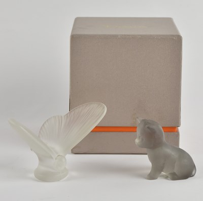Lot 571 - DAUM; a boxed frosted glass figure of seated...