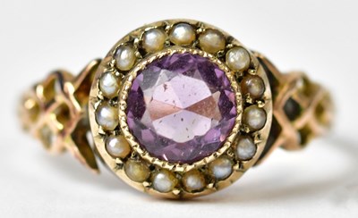 Lot 1173 - A yellow metal ring set with amethyst and seed...