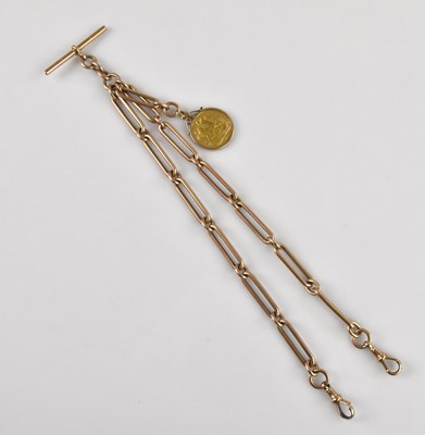 Lot 2008 - A 9ct yellow gold trombone link Albert chain...