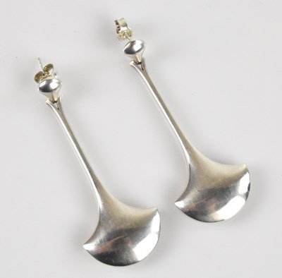 Lot 1389 - GEORG JENSEN; a pair of modernist sterling...