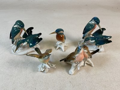 Lot 373 - KARL ENS; ceramic birds including kingfishers...