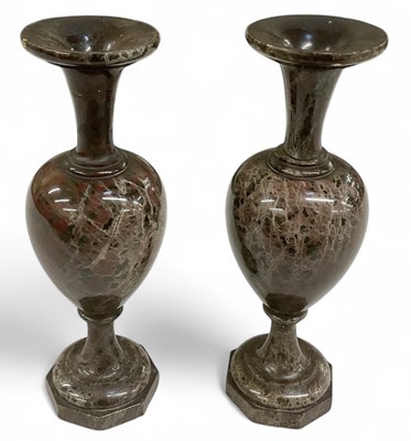 Lot 310 - A pair of serpentine marble urn shaped vases,...