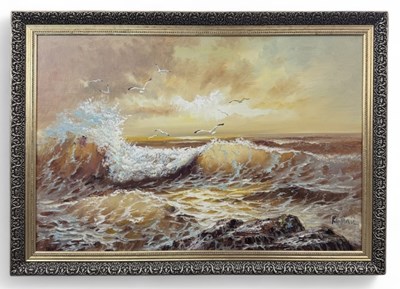 Lot 274 - UNATTRIBUTED; a large oil on board, coastal...