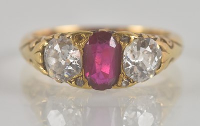 Lot 1295 - A 19th century yellow metal ruby and diamond...