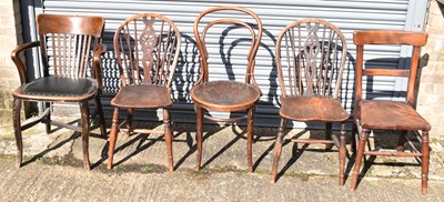 Lot 46 - A group of five chairs including clerk's chair,...