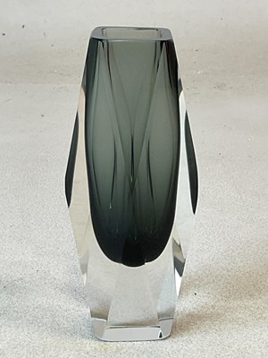 Lot 442 - MURANO; a Sommerso smoked grey faceted shape...