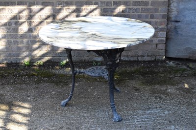 Lot 60 - A cast iron black painted pub table with later...