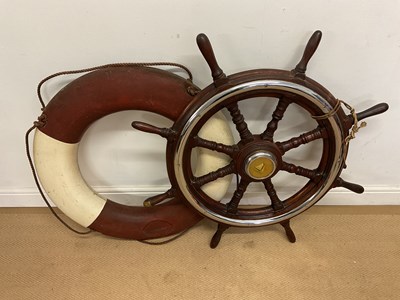 Lot 75 - A ship's wheel, diameter 90cm with the image...
