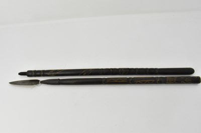 Lot 337 - A carved African spear, with hammered...