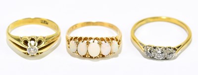 Lot 1022 - An 18ct yellow gold and graduated opal five...