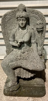 Lot 6 - A stone figure of a seated Bodhisattva Tara,...