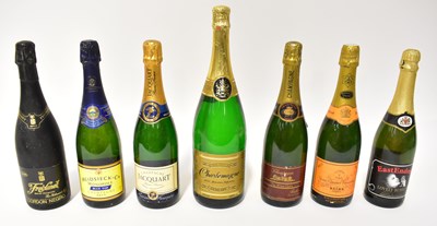 Lot 216 - Seven bottles of champagne, comprising Veuve...