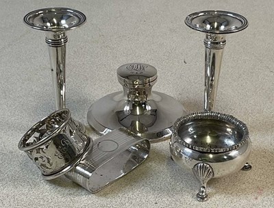 Lot 605 - A George V hallmarked silver loaded inkwell,...