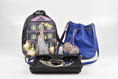 Lot 307 - MOSCHINO; a royal blue leather bucket bag,...