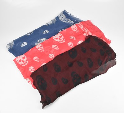Lot 34 - ALEXANDER MCQUEEN; three 100% silk skull...