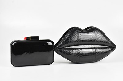 Lot 300 - LULU GUINNESS; a black patent leather evening...