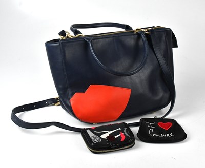 Lot 230 - LULU GUINNESS; a navy blue calfskin leather...