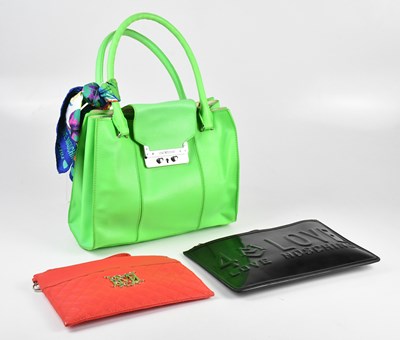 Lot 297 - MOSCHINO; a lime green faux leather handbag...