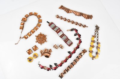 Lot 254 - RENOIR; two copper and enamel abstract style...