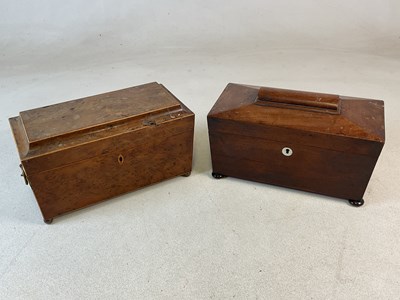Lot 21 - A burr yew tea caddy converted into a...