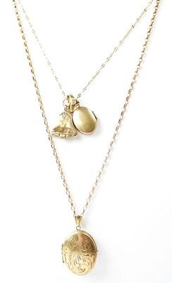 Lot 1249 - A 9ct yellow gold oval locket on a belcher...