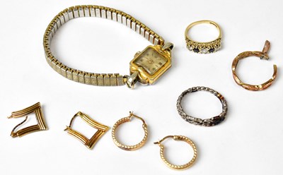 Lot 1323 - A 9ct gold ring set with blue and white stones,...