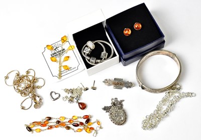 Lot 1342 - A group of silver jewellery, comprising a...