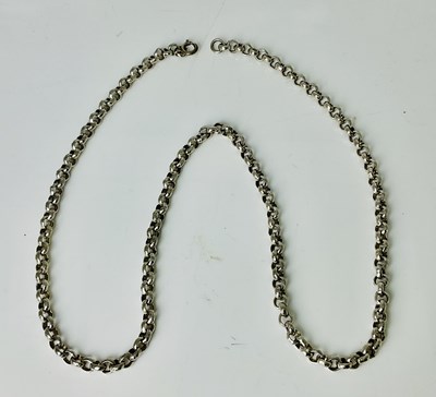 Lot 787 - A silver hoop link chain, engraved with...